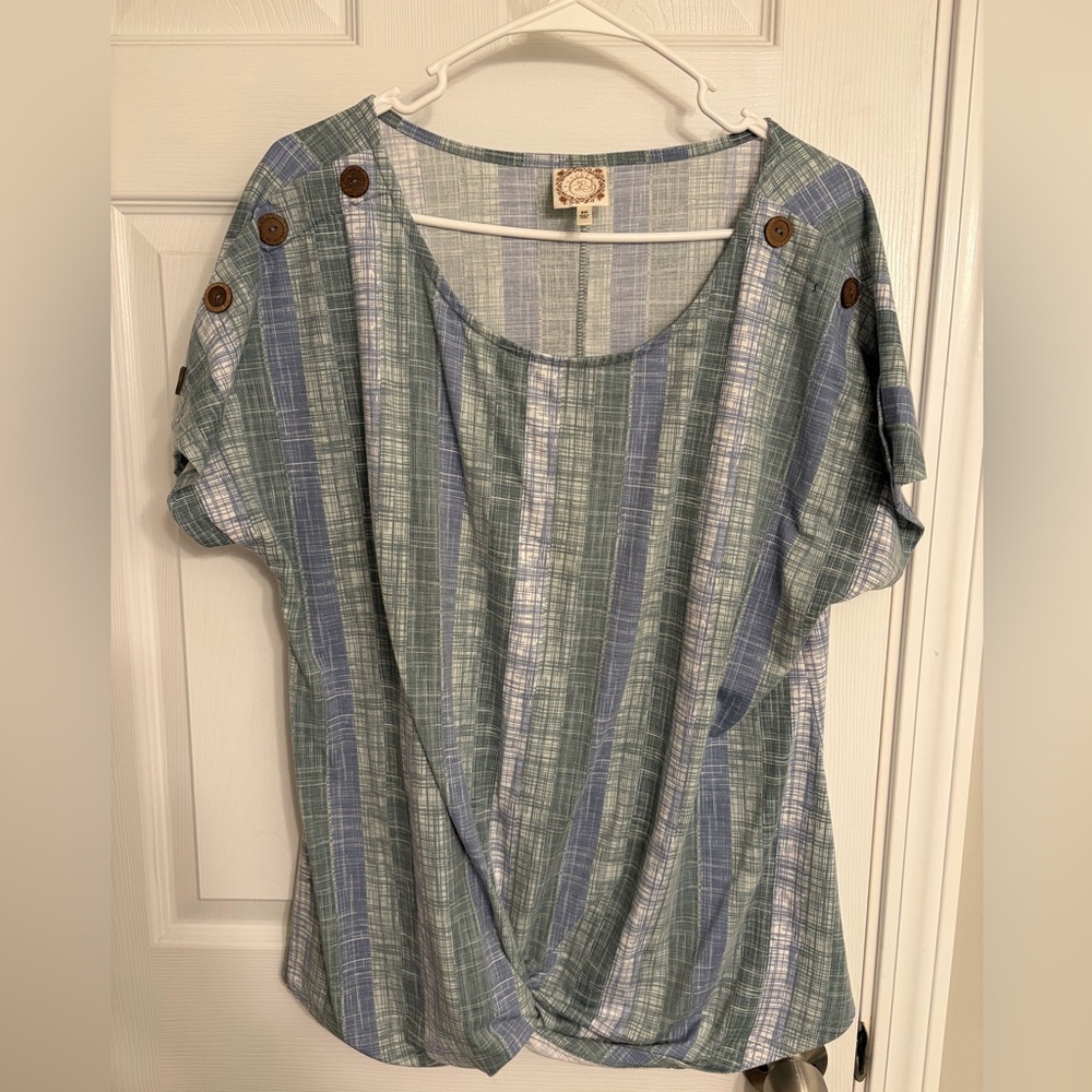 Casual Blue and Green Women's Blouse